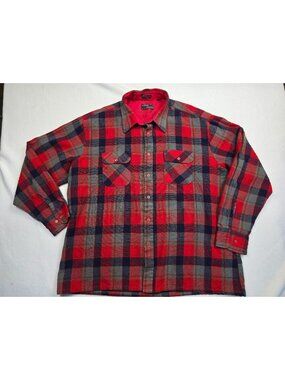 Vintage Plaid Long Sleeve Button-Up Shirt XL  Anthonys Red/Gray Hiking Camping